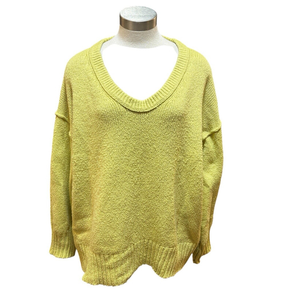 Free People Brookside Tunic Sweater Lime Green V-Neck Oversized Fit Sz. S